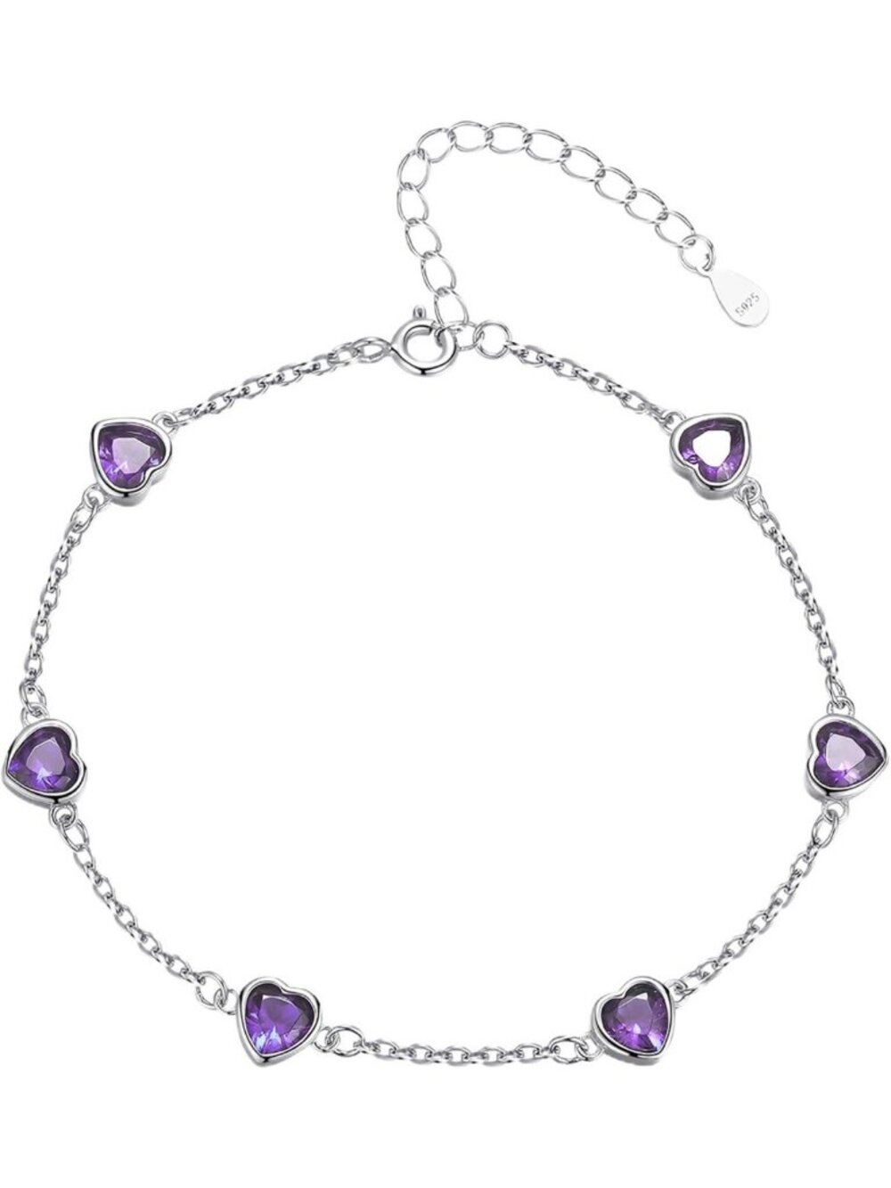 925 Sterling Silver Heart Bracelet with Birthstone & Diamond Accents - Gift Idea